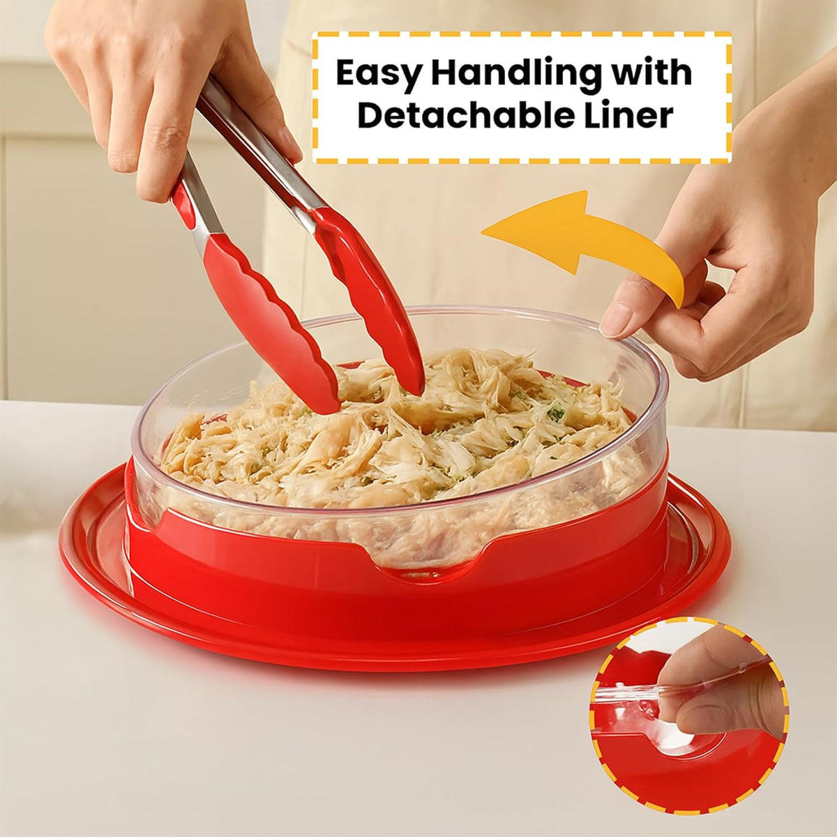 Chicken Shredder Tool Twist with Removable Insert, Chicken Breast Meat Food Shredder, Strong Anti-Slip Strip, Ergonomic Handle, BPA Free, Desmenuzador de Pollo-B1-Red