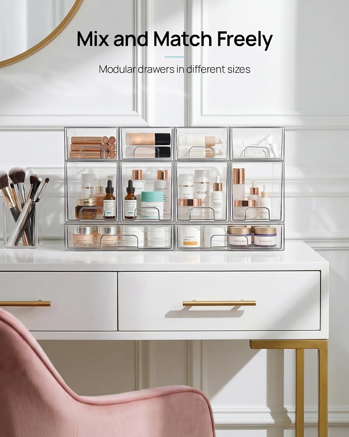 Vtopmart 10 Pack Small Clear Stackable Storage Drawers, Acrylic Bathroom Makeup Organizer, Plastic Storage Bins For Vanity, Undersink, Kitchen Cabinets, Pantry, Home Organization