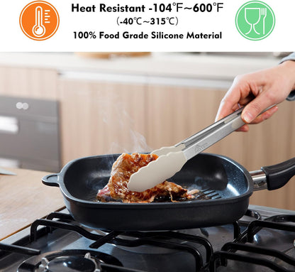 HOTEC Premium Stainless Steel Locking Kitchen Tongs with Silicon Tips, Set of 2-9" and 12"