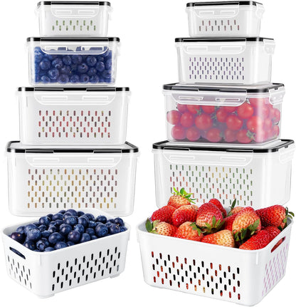 Freshmage Fruit Storage Containers for Fridge with Removable Colander