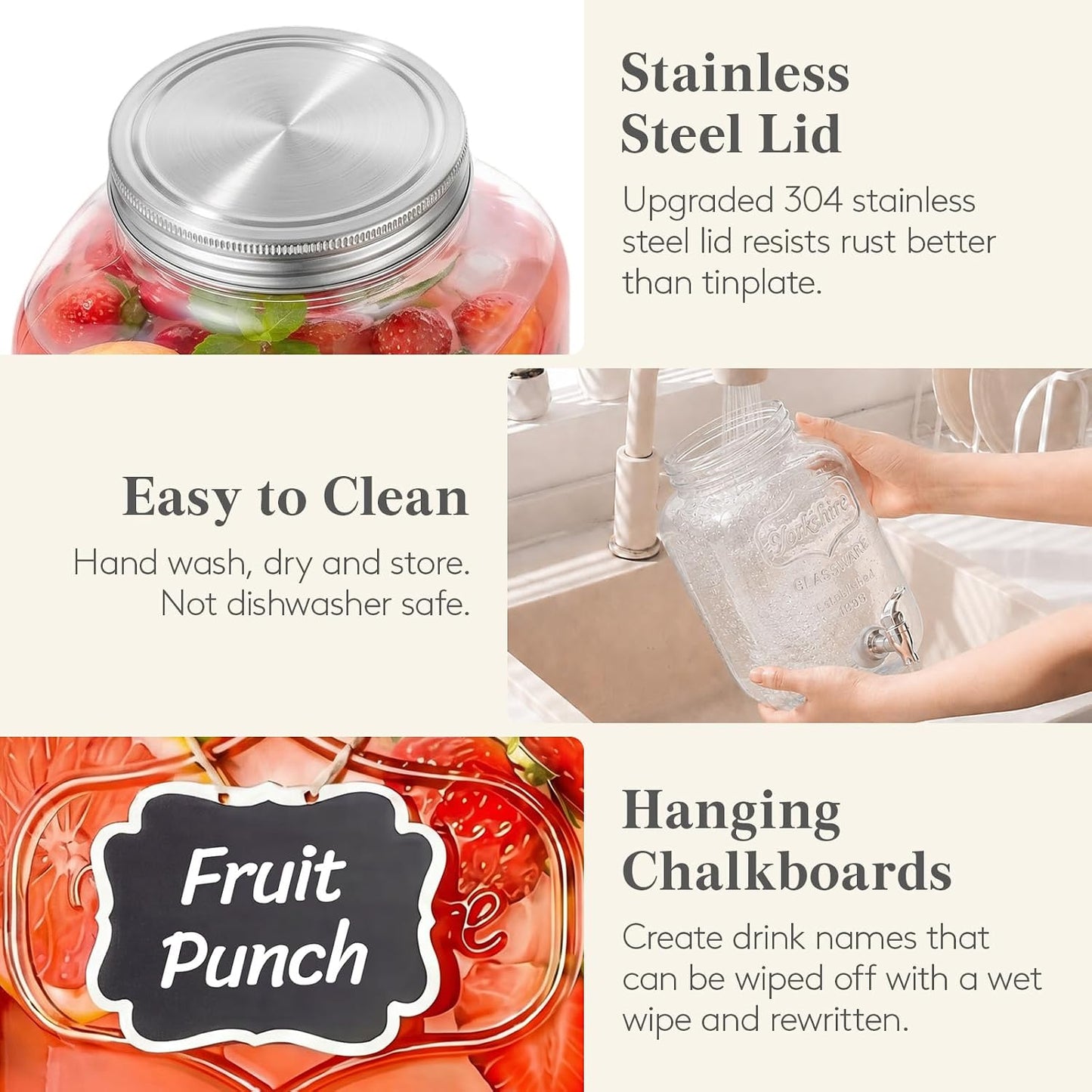 Lifewit 2 Gallon Glass Drink Dispenser for Parties, Beverage Container with Stand for Juice/Tea/Soda & Lemonade, Water Pitcher with Leakproof Spigot for Mimosa Bar, Birthday, Wedding Hosting, 2 Pcs