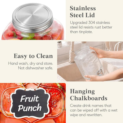 Lifewit 2 Gallon Glass Drink Dispenser for Parties, Beverage Container with Stand for Juice/Tea/Soda & Lemonade, Water Pitcher with Leakproof Spigot for Mimosa Bar, Birthday, Wedding Hosting, 2 Pcs