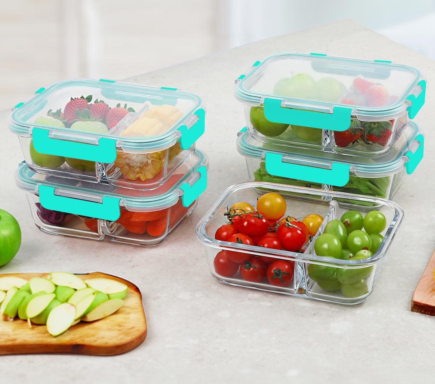 M MCIRCO [10-Pack,30 Oz Glass Meal Prep Containers 2 Compartments Airtight Lunch Bento Boxes with Lids, Glass Food Storage Containers, Microwave, Oven, Freezer and Dishwasher, White