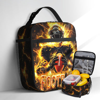 Boys Lunch Box for School Insulated Football Lunch Bag for Kid Boys Girls Teen Bento Boxes to School Office Picnic Travel Hiking Lunchbag Waterproof Leakproof with Adjustable Shoulder Strap