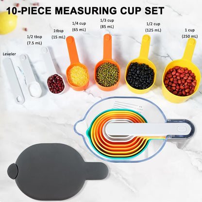 Stackable Measuring Cups & Spoons Set with Lids, Blue