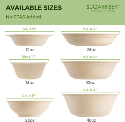 32oz Compostable Paper Bowls Disposable Round Natural Soup Bowls, 50 Count