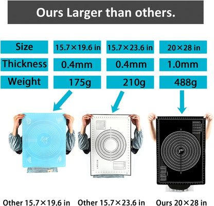 Non-Slip Silicone Pastry Mat Jumbo 31''by 24'' for Non Stick Baking Mats, Table/Countertop Placemats, Dough Rolling, Kneading/Fondant/Pie Crust Pad by Super Kitchen