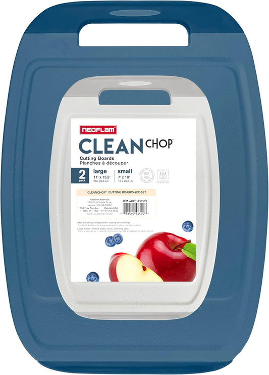 Neoflam BiJu 2-Piece BPA-Free Cutting Board Set - Large 11"x15.5" & Small 7"x10" - Reversible, Non-Slip, Dishwasher Safe (Blue)