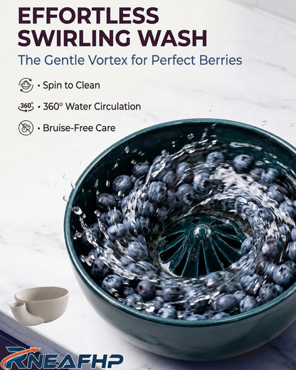 The Original Artisan Swirling Berry Bowl – Hand-Thrown, Functional Ceramic Art Self Washer Spinning Vortex Berry Washing Bowls Fruit Basket Automatic Quick Rotating Cleaning with Drain Holes