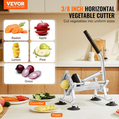 VEVOR Commercial Vegetable Slicer, 3/8" and 3/16" Tomato Slicer, Stainless Steel and Aluminum Alloy Vegetable Cutter Slicer, Manual Tomato Slicer with Non-slip Feet, for Tomatoes, Potatoes, Onions