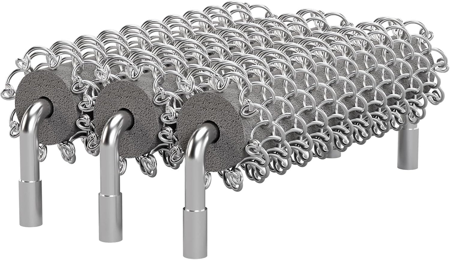 HOUSE AGAIN Grill Brush Bristle Free, 304 Stainless Steel Food-Grade Brush Head with Scraper, Safe BBQ Outdoor Grill Cleaning Brush Strong Barbecue Brush Cleaner Non Wire for Grill Grate/Wooden Handle