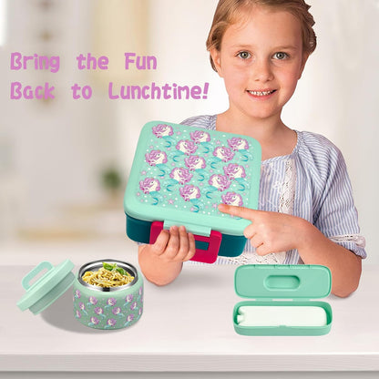 JXXM Bento Lunch Box for Kids With 8oz Soup thermo,Leak-proof Lunch Containers with 5 Compartment,thermo Food Jar and Lunch Bag, Food Containers for School (A-Blue(Extreme Locomotive))