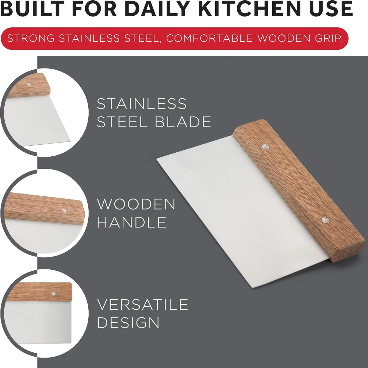 Winco Stainless Steel Dough Scraper with Wood Handle