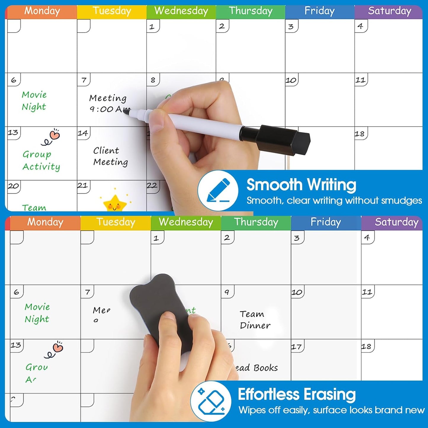 MaxGear 4 Pack Magnetic Fridge Calendar Set, 15" x 11.5" Dry Erase Whiteboard Calendar for Refrigerator, Includes Monthly, Weekly, List and Small Board with 5 Markers, 1 Eraser and 5 Magnets