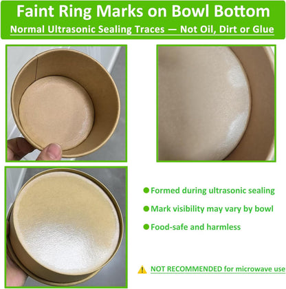 50 Sets 25oz Disposable Kraft Paper Bowls with Lids, Rectangle