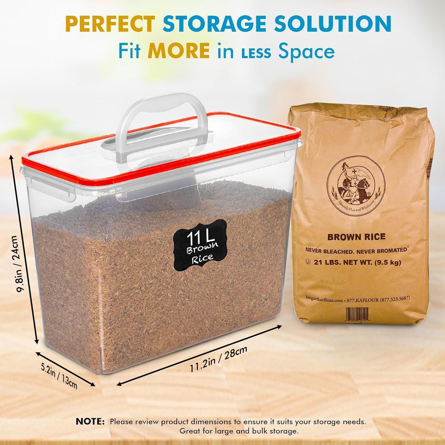 Shazo 2 PC (11L | 372 oz) Flour Sugar Storage Containers with Easy Carry Handle - Plastic Extra Large Food Storage Containers with Lids for Rice Cereal, BPA Free & Airtight Kitchen Pantry Organization