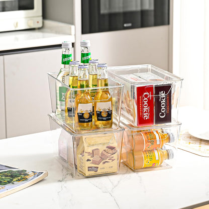 6 Pack Clear Storage Bins with Lids, 7 Quart Stackable Storage Boxes for Storage and Organization, Plastic Storage Containers with Lids, Plastic Bins with Handles for Office, Bedroom, Study Room