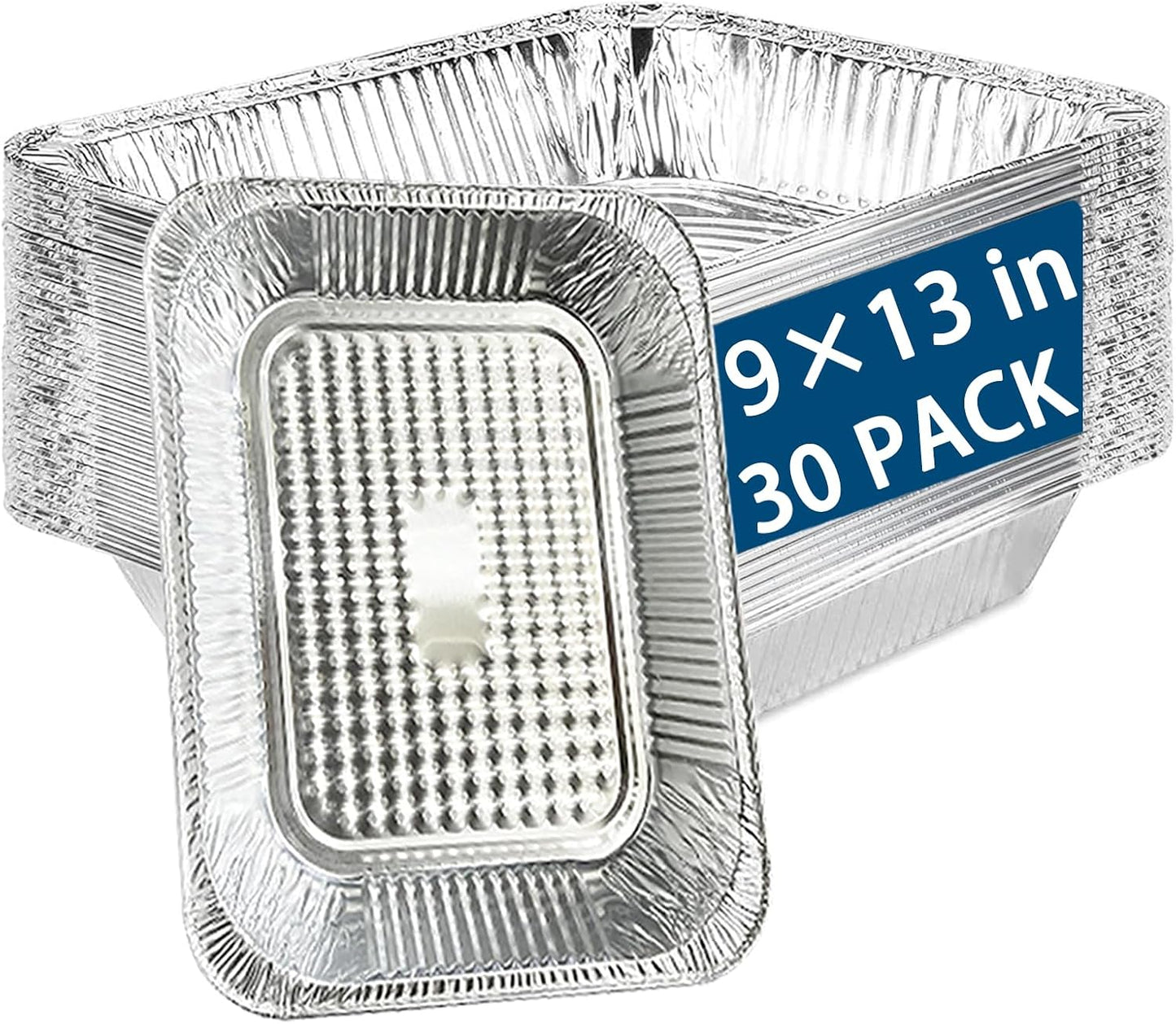 NO Lids 30 Pcs 9x13 Aluminum Pans Disposable Baking Pans, Heavy Duty Aluminum Trays,Aluminum Baking Pans for Holiday Cooking,Half Size Tin Foil Pans for Meal Prep,Roasting,Heating,Freezing Food