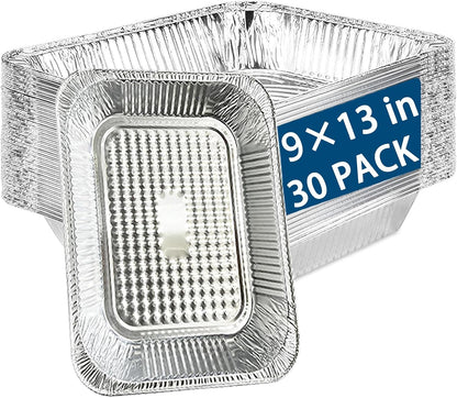 NO Lids 30 Pcs 9x13 Aluminum Pans Disposable Baking Pans, Heavy Duty Aluminum Trays,Aluminum Baking Pans for Holiday Cooking,Half Size Tin Foil Pans for Meal Prep,Roasting,Heating,Freezing Food