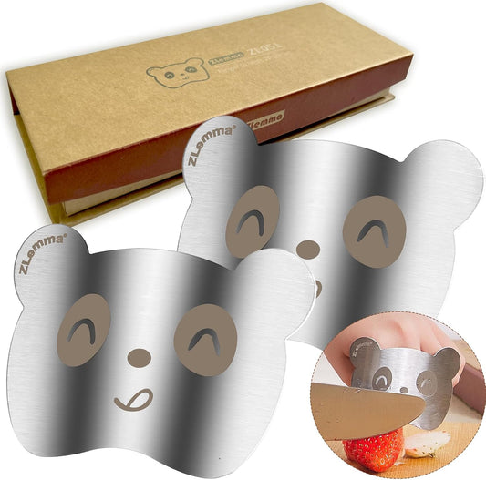 Panda Finger Guards Set with Gifts Box, 2 PCS Stainless Steel Cutting Protector for Children & Beginner