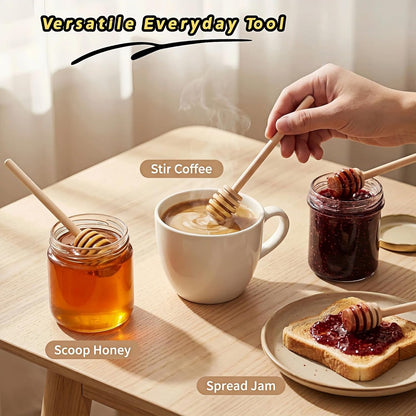 Natural Wood Honey Dippers - 25 Pcs 3" Mini Honey Sticks with Deep Grooves for Easy Drip, Stir & Collect Honey, Syrup, Jam - Reusable Eco-Friendly Honey Spoon for Jar, Wedding Party Gift