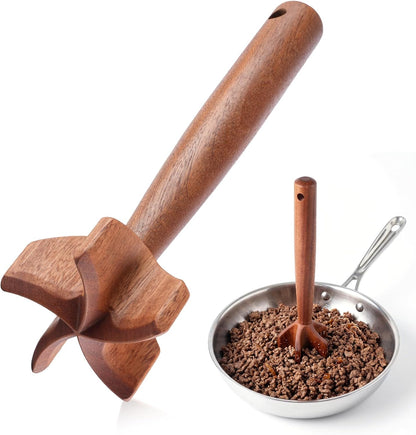 Natural Wooden Meat Chopper, 10.5 Inches Ground Beef Chopper