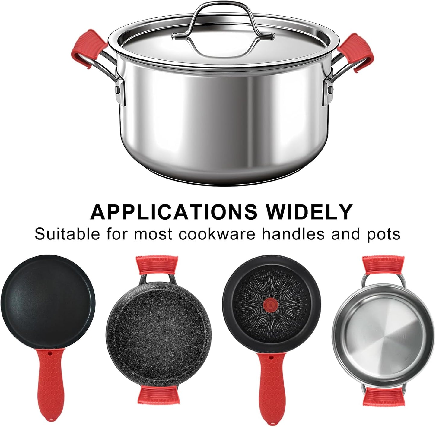 4 PCS Silicone Pot Holders Set Non-Slip Hot Handle Covers Heat Resistant Pan Handle Sleeves for Cast Iron Skillets, Frying Pans, Griddles, Kitchen Cooking Accessories