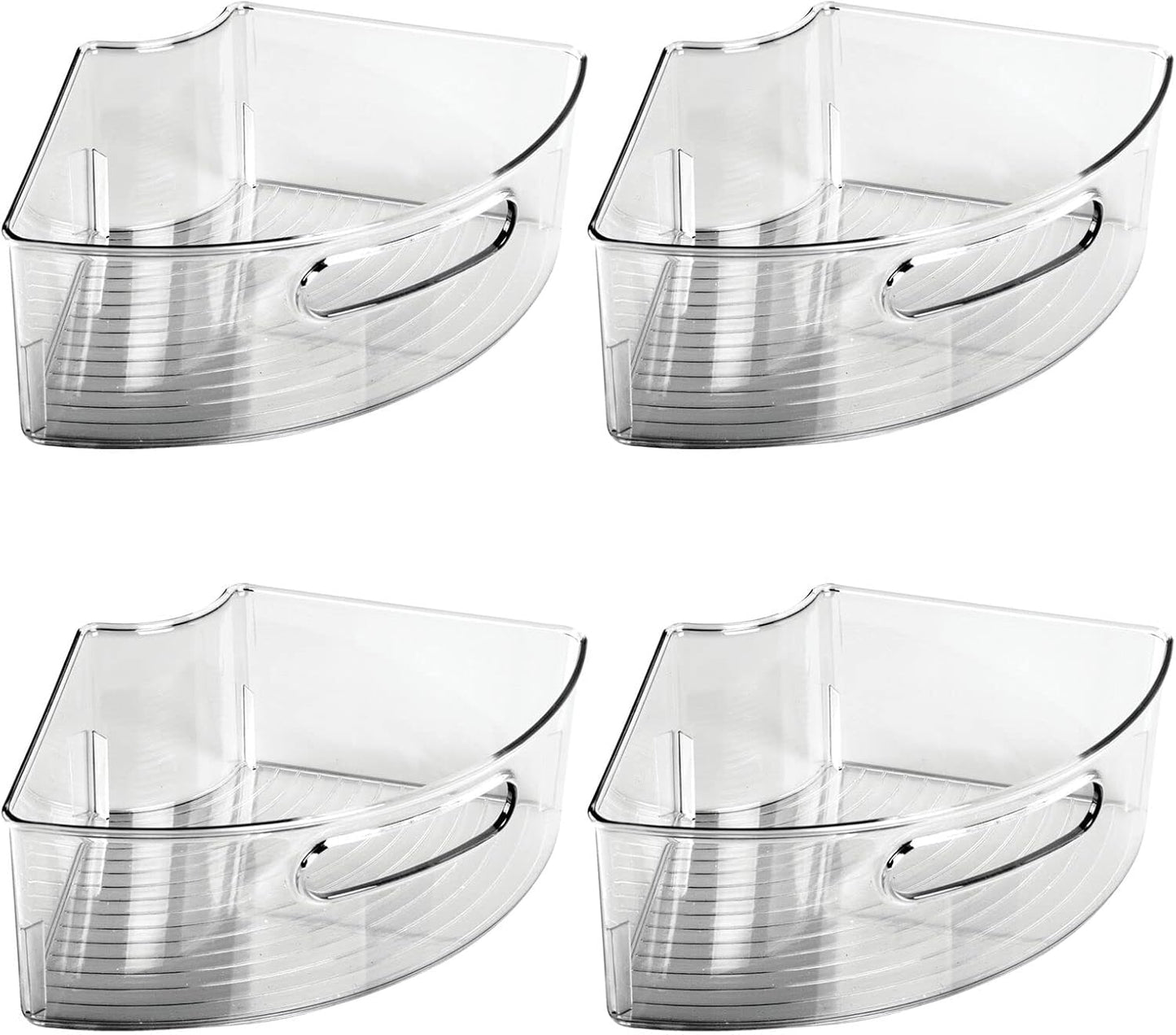 mDesign Plastic Lazy Susan Cabinet Storage Bin with Front Handle for Kitchen Countertop, Pantry, Shelf, Fridge Organization - Hold Food, Drinks, Snacks - Ligne Collection - 4 Pack - Smoke Gray