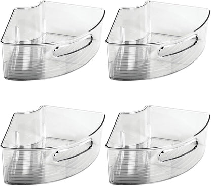mDesign Plastic Lazy Susan Cabinet Storage Bin with Front Handle for Kitchen Countertop, Pantry, Shelf, Fridge Organization - Hold Food, Drinks, Snacks - Ligne Collection - 4 Pack - Smoke Gray