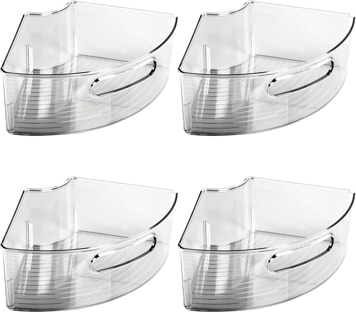 mDesign Plastic Lazy Susan Cabinet Storage Bin with Front Handle for Kitchen Countertop, Pantry, Shelf, Fridge Organization - Hold Food, Drinks, Snacks - Ligne Collection - 4 Pack - Smoke Gray