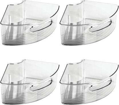 mDesign Plastic Lazy Susan Cabinet Storage Bin with Front Handle for Kitchen Countertop, Pantry, Shelf, Fridge Organization - Hold Food, Drinks, Snacks - Ligne Collection - 4 Pack - Smoke Gray