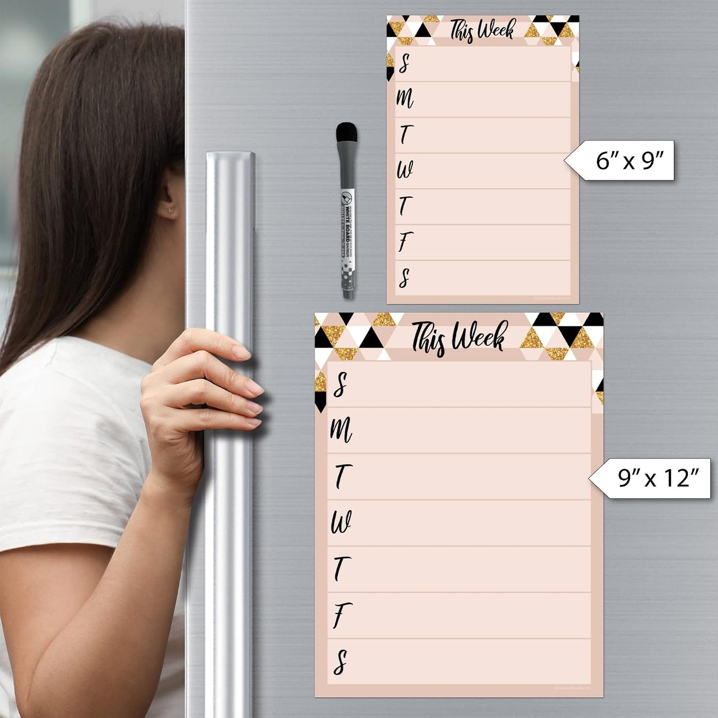 Dry Erase Weekly Calendar Planner Sticker Decal | Removable & Reusable | Magnetic Fine-Tip Marker Included (6 x 9 inches, White)