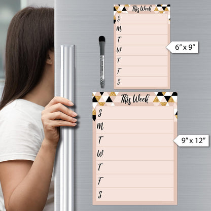 Dry Erase Weekly Calendar Planner Sticker Decal | Removable & Reusable | Magnetic Fine-Tip Marker Included (6 x 9 inches, White)