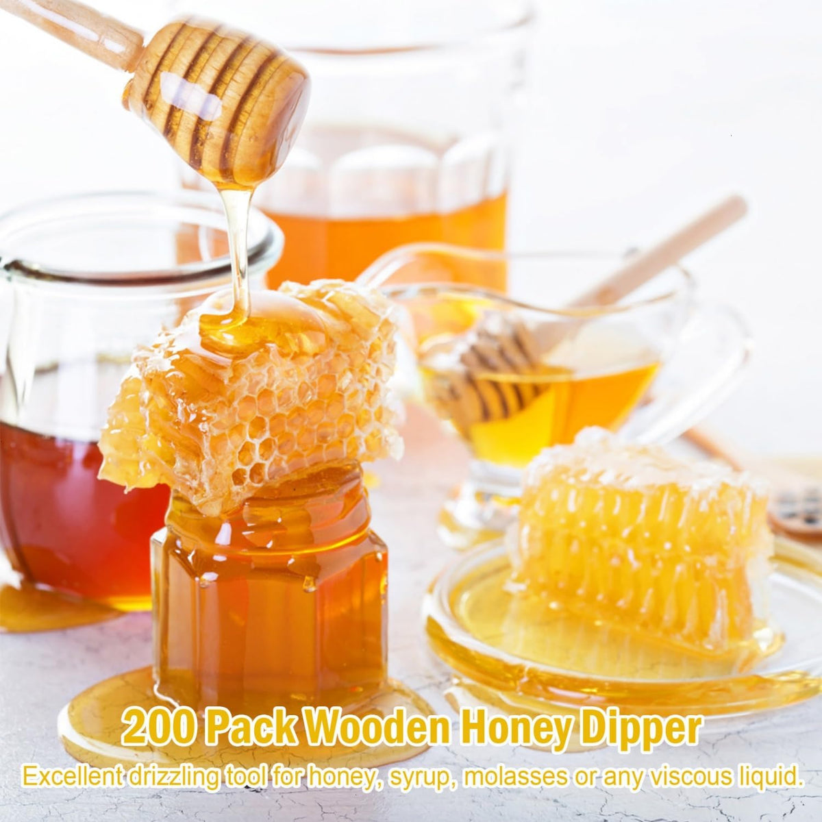 Wooden Honey Dipper Sticks, 3 Inch Honey Sticks Mini Honeycomb Sticks, Mini Honey Dipper Honey Stirrers for Honey Jar Dispense Drizzle Honey and Wedding Party Favors Gift