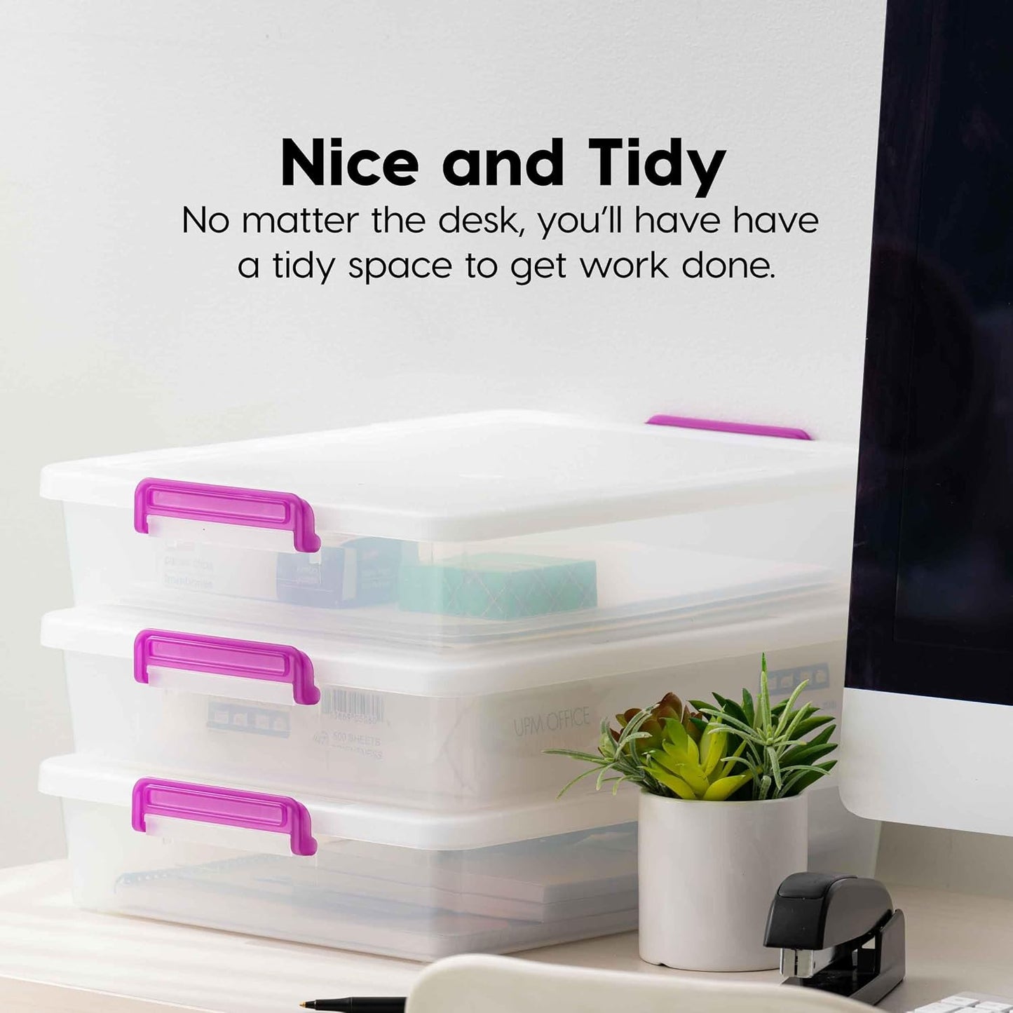 IRIS USA 5 Qt. Plastic Craft Storage Container Bins with Lids, 6 Pack, Small Art & Office Supply Organizer Tote, Sensory Bins & Boxes for Home & University, Stackable, Carry Handle, Clear