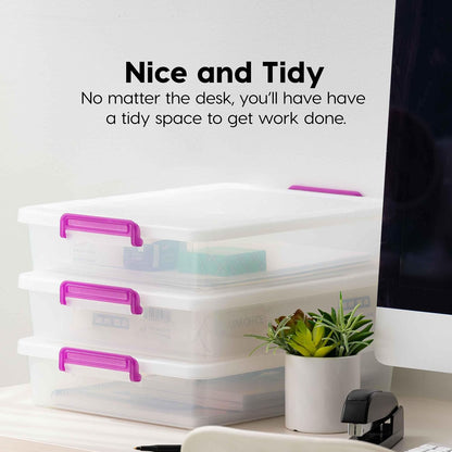 IRIS USA 5 Qt. Plastic Craft Storage Container Bins with Lids, 6 Pack, Small Art & Office Supply Organizer Tote, Sensory Bins & Boxes for Home & University, Stackable, Carry Handle, Clear