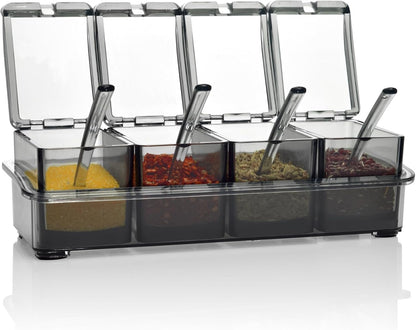 V·RESOURCING Clear Seasoning Box, 3 Pieces Seasoning Rack Spice Pots Storage Container for Spice Salt Sugar Cruet Liquid,Condiment Jars with 3 Spoons