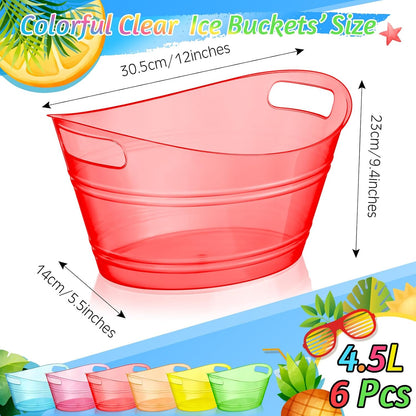 meekoo 6 Pcs Plastic Ice Buckets Bulk with Handles 4.5L Oval Storage Tub Large Capacity Ice Drink Bucket for Party Bar Wine Beer Champagne Beverage Bottle Cooler (4.5 L,Orange)