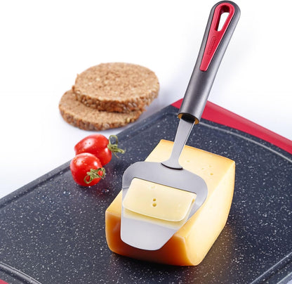 Westmark Stainless Steel Cheese Slicer – Multi-functional German Cheese Slicer, Handheld Hard & Semi-Hard Cheese Cutter, Adjustable Cheese Shaver, Ergonomic Handle, Dishwasher Safe, Red/Black