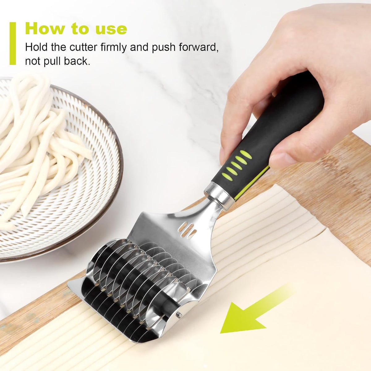 Pasta Cutter, Noodle Cutter with 9 Rolling Blades, Stainless Steel Manual Tool for 8 Even 6 mm Strips, Non-Slip Handle, for Homemade Pasta, Fettuccine and Dough