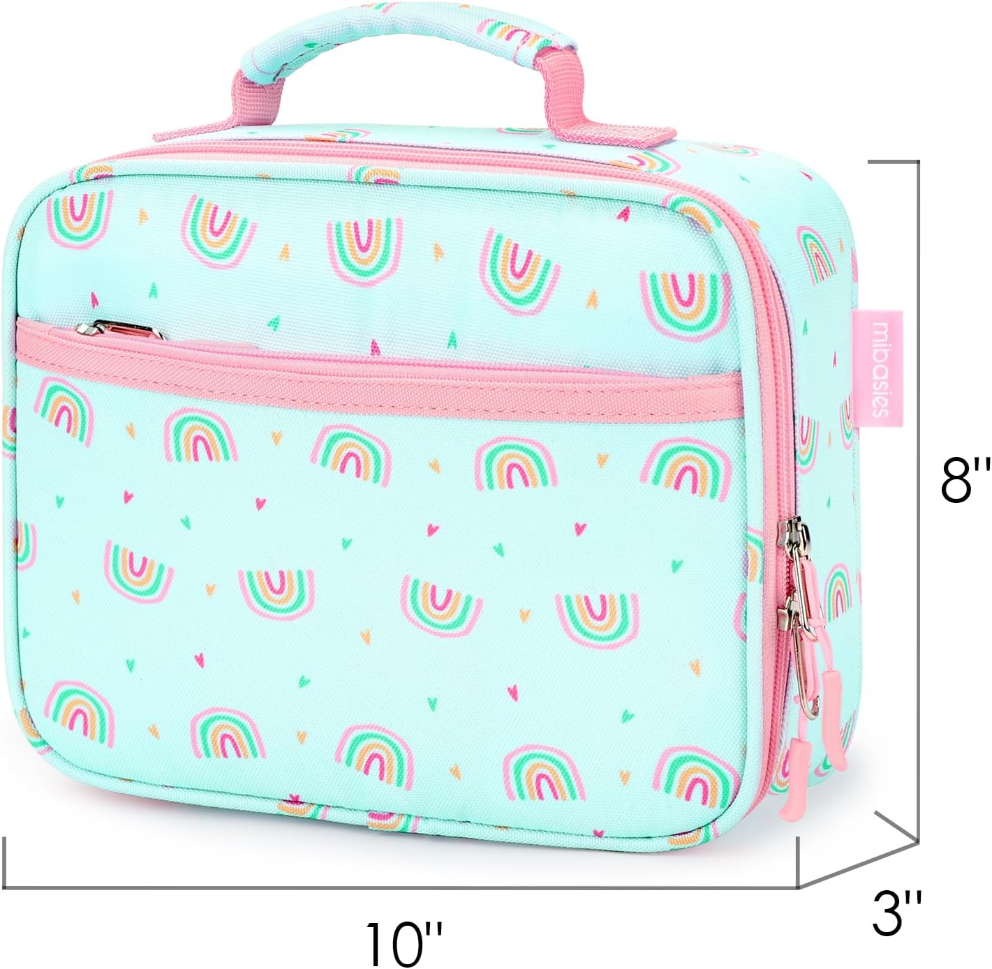 mibasies Kids Lunch Box for Girls Toddler, Insulated and Reusable Lunch Bag for School, Pink Rainbow