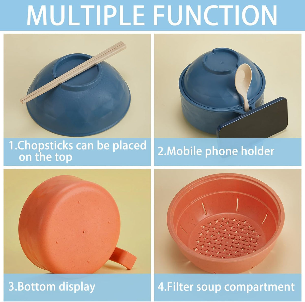 2 Sets 40 oz Microwave Ramen Bowl with Handles, Yellow,Orange