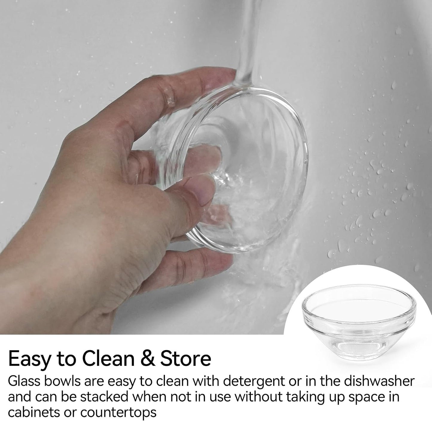 3" Clear Glass Pinch Bowls, 6 Pack 2.5oz Stackable Small Prep Dishes for Spices, Dipping Sauces, and Ice Cream Toppings - Dishwasher, Microwave, and Freezer Safe
