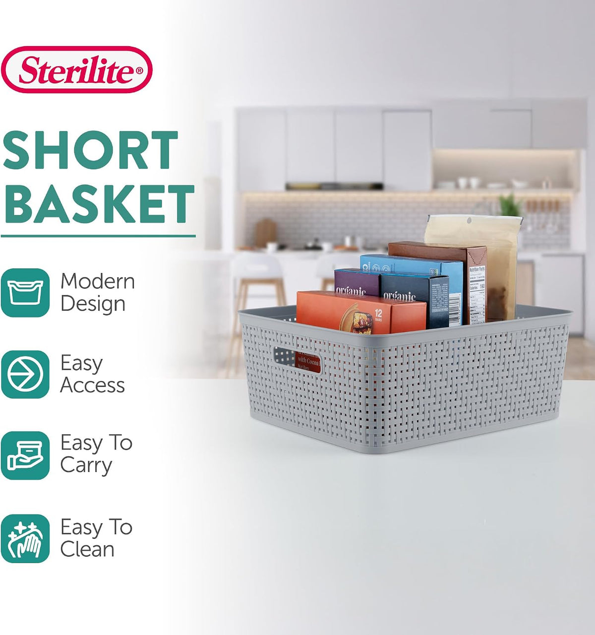 Sterilite 6-Pack Tall Basket, Woven Plastic Storage Baskets for Organization, Cement - Organizing Bin Containers with Handles for Bedroom, Bathroom, Dorm, and Closet