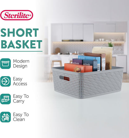 Sterilite 6-Pack Tall Basket, Woven Plastic Storage Baskets for Organization, Cement - Organizing Bin Containers with Handles for Bedroom, Bathroom, Dorm, and Closet