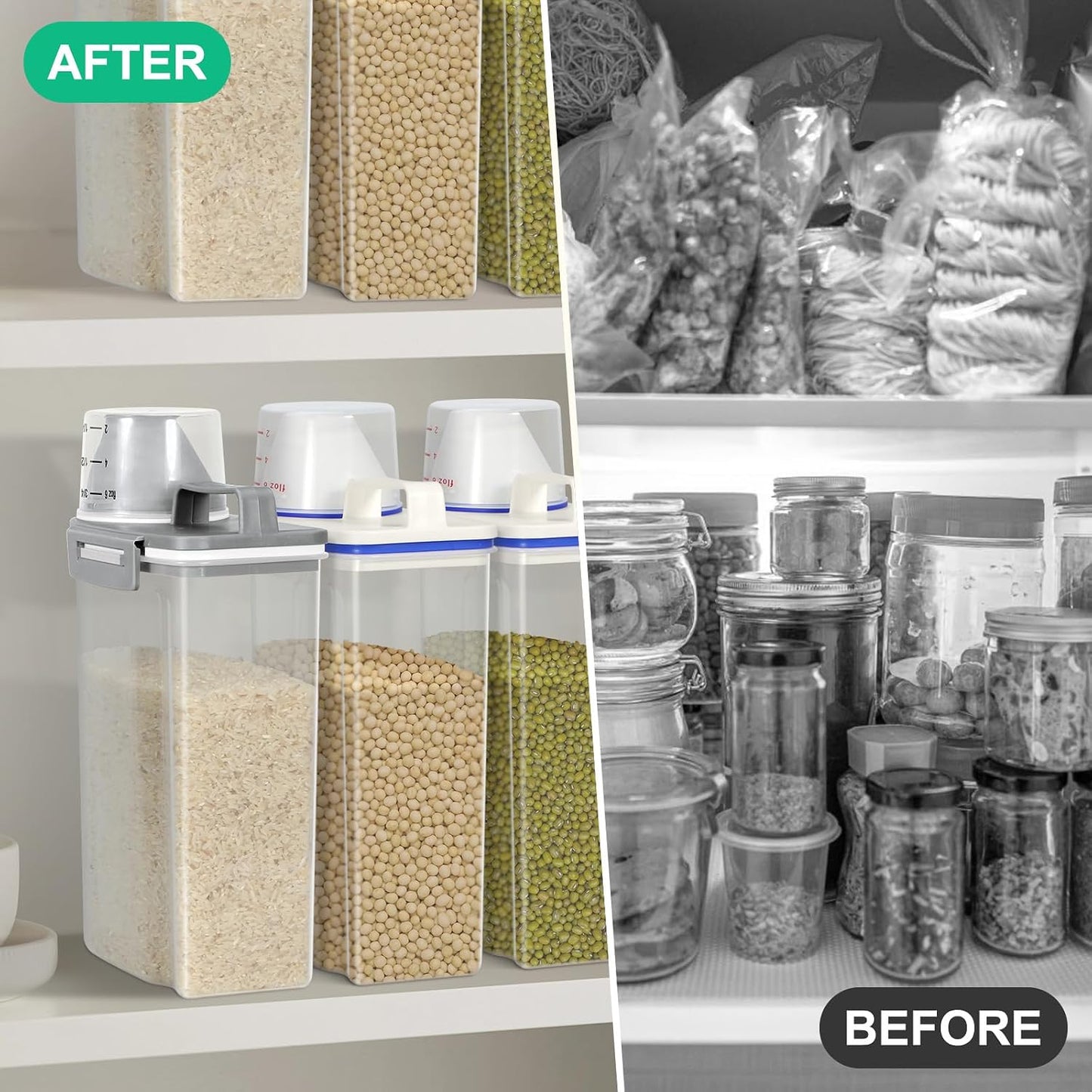 TBMax Rice Storage Container 2 Pack, Plastic Kitchen Pantry Food Storage Container with Cup, Small Pet Dog Cat Food Container Dispenser