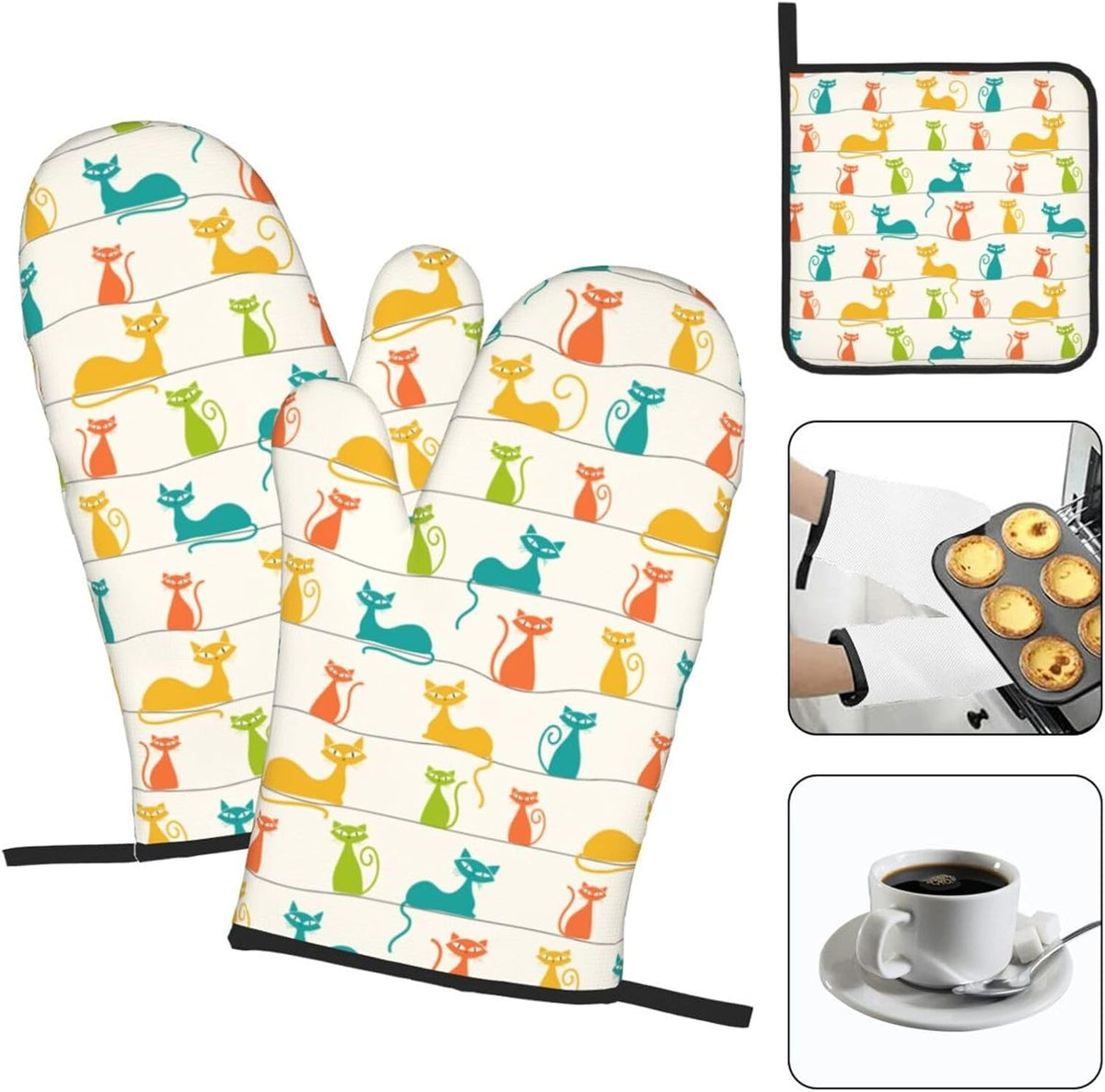 Boho Floral Oven Mitts and Pot Holders Sets of 3, Cute Baker Stuff