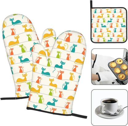 Boho Floral Oven Mitts and Pot Holders Sets of 3, Cute Baker Stuff