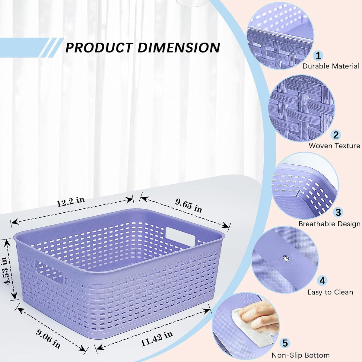 Soddeph Plastic Storage Baskets for Cabinets, Household Pantry Organization with Handle,Organizer Bins for Room,Bathrooms,Under-Sink,Kitchen (Black, L-3PACK)
