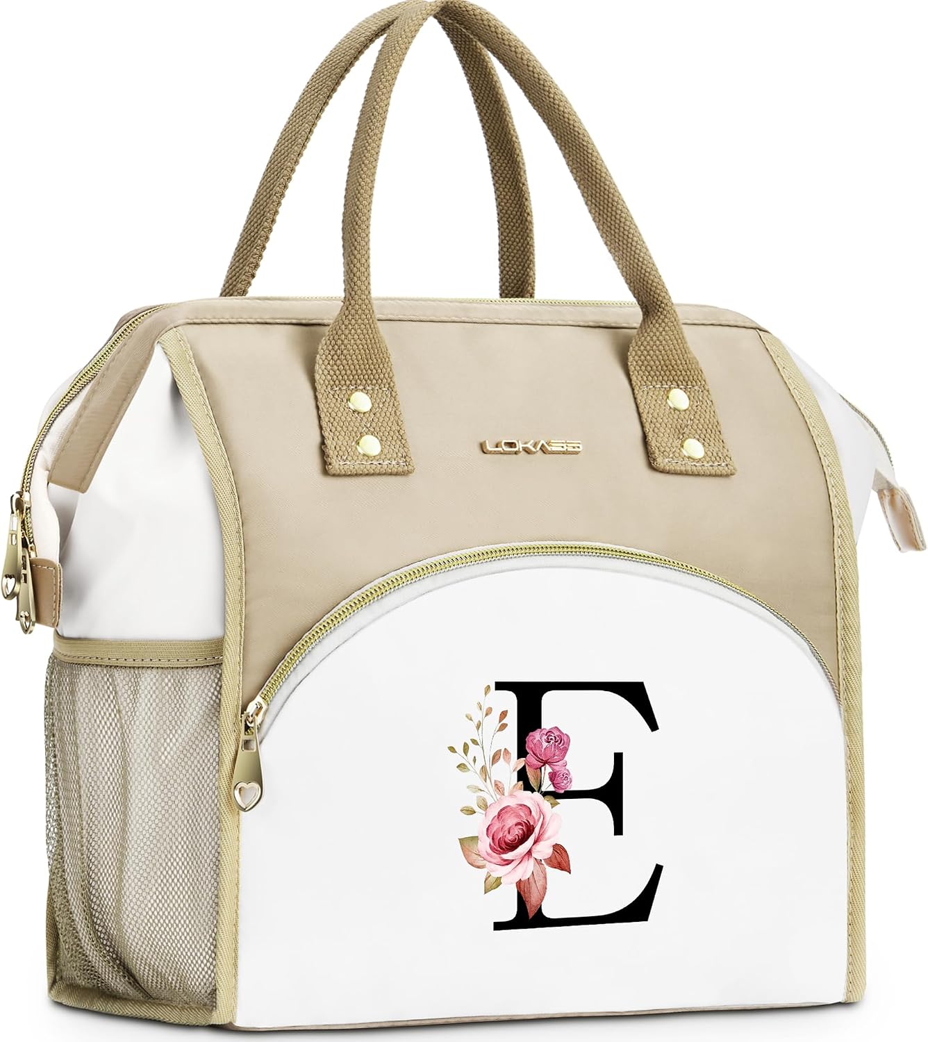 Initial Lunch Bag Women, Cooler Insulated Lunch Bag for Girls, Large Adult Leakproof Lunch Box for Picnic Work, Personalized Tote Bag, Birthday Gifts/Mothers Day Gifts, Letter K.